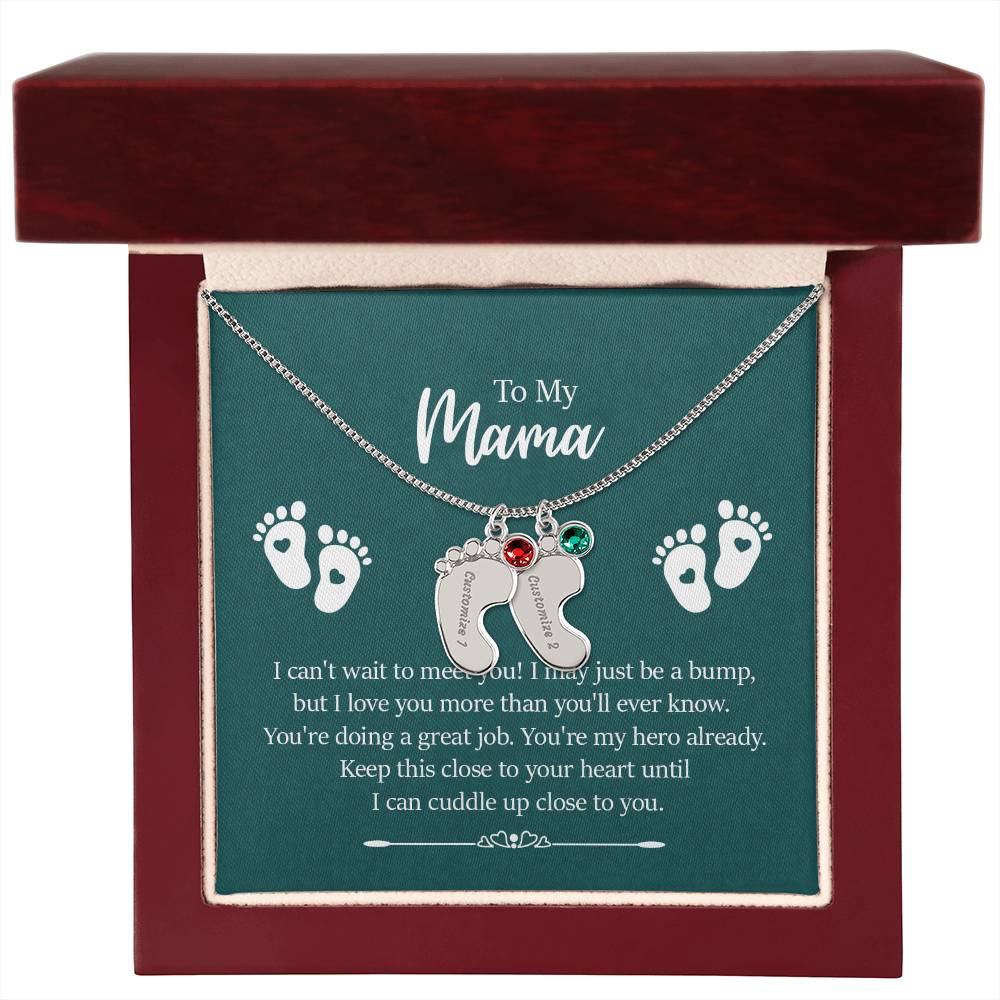 Engraved Baby Feet with Birthstones Necklace - To My Mama